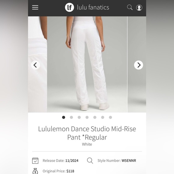 Lululemon White Lined Dance Studio Pants Women’s Size 8 - Picture 2 of 10